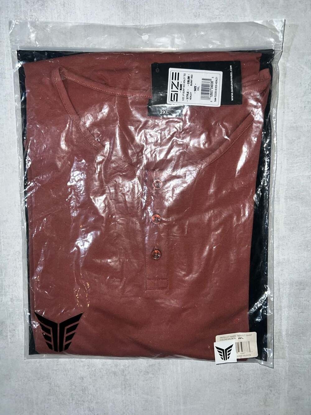 Size Up Apparel Men's Burnt Red Henley Short Sleeve Tee